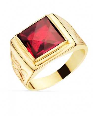 Sello oro 18k cuadrado rubí 12x12mm caballero