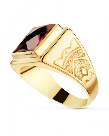 Sello oro 18k cuadrado rubí 12x12mm caballero