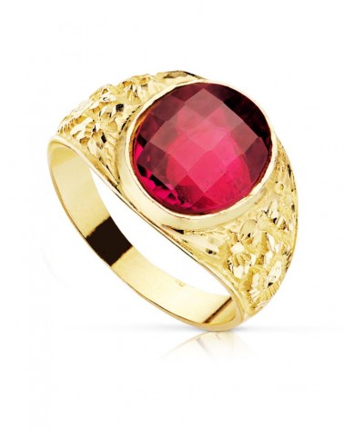 Sello oro 18k piedra rubí tallado caballero