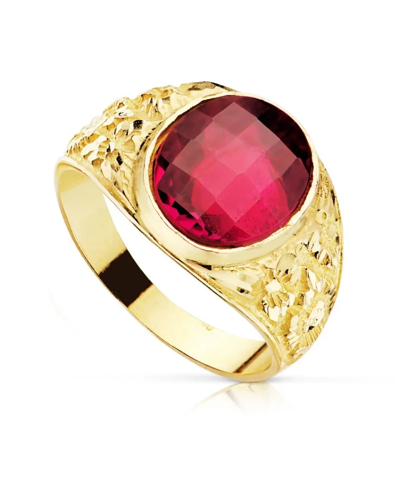 Sello oro 18k piedra rubí tallado caballero