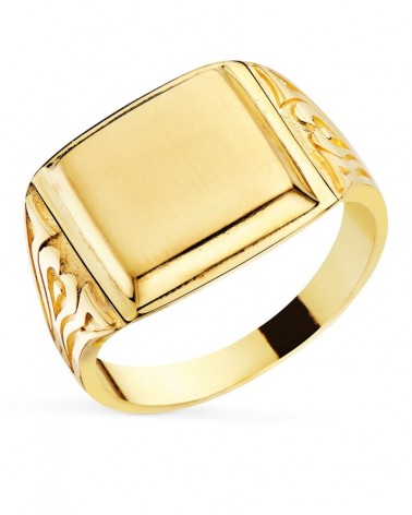 Sello oro 18k amarillo rectangular tallado 11x10mm