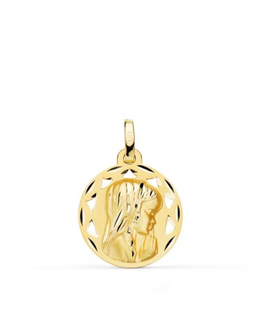 Medalla oro 18k Virgen Niña calada 18mm