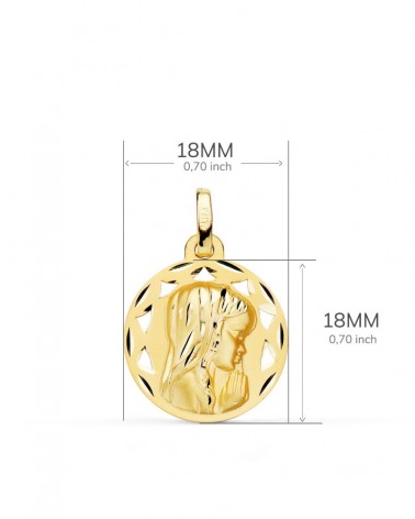 Medalla oro 18k Virgen Niña calada 18mm