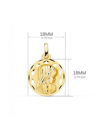 Medalla oro 18k Virgen Niña calada 18mm