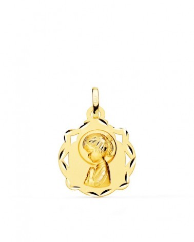 Medalla oro 18k Virgen Niña capilla matizada 17x14mm