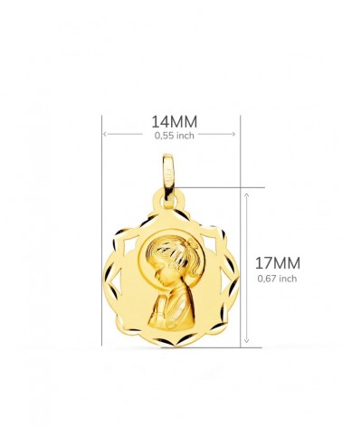 Medalla oro 18k Virgen Niña capilla matizada 17x14mm