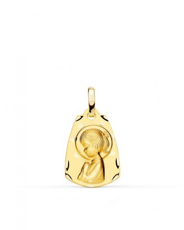 Medalla oro 18k Virgen Niña comunión 19x13mm