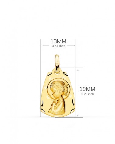 Medalla oro 18k Virgen Niña comunión 19x13mm