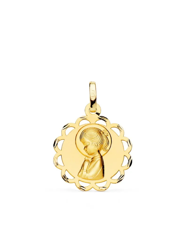 Medalla oro 18k Virgen Niña orla calada 19mm