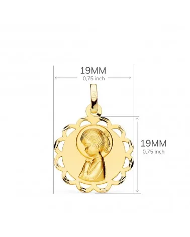 Medalla oro 18k Virgen Niña orla calada 19mm