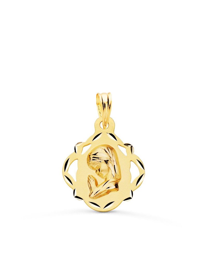 Medalla oro 18k Virgen Niña calada 19x16mm