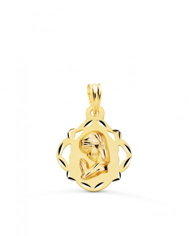 Medalla oro 18k Virgen Niña calada 19x16mm