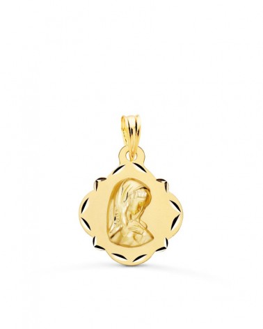 Medalla oro 18k Virgen Niña pandereta tallada 19x16mm