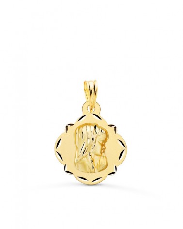 Medalla oro 18k Virgen Niña forma pandereta 19x16 mm