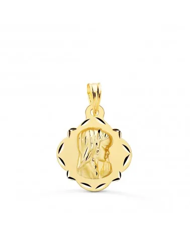 Medalla oro 18k Virgen Niña forma pandereta 19x16 mm