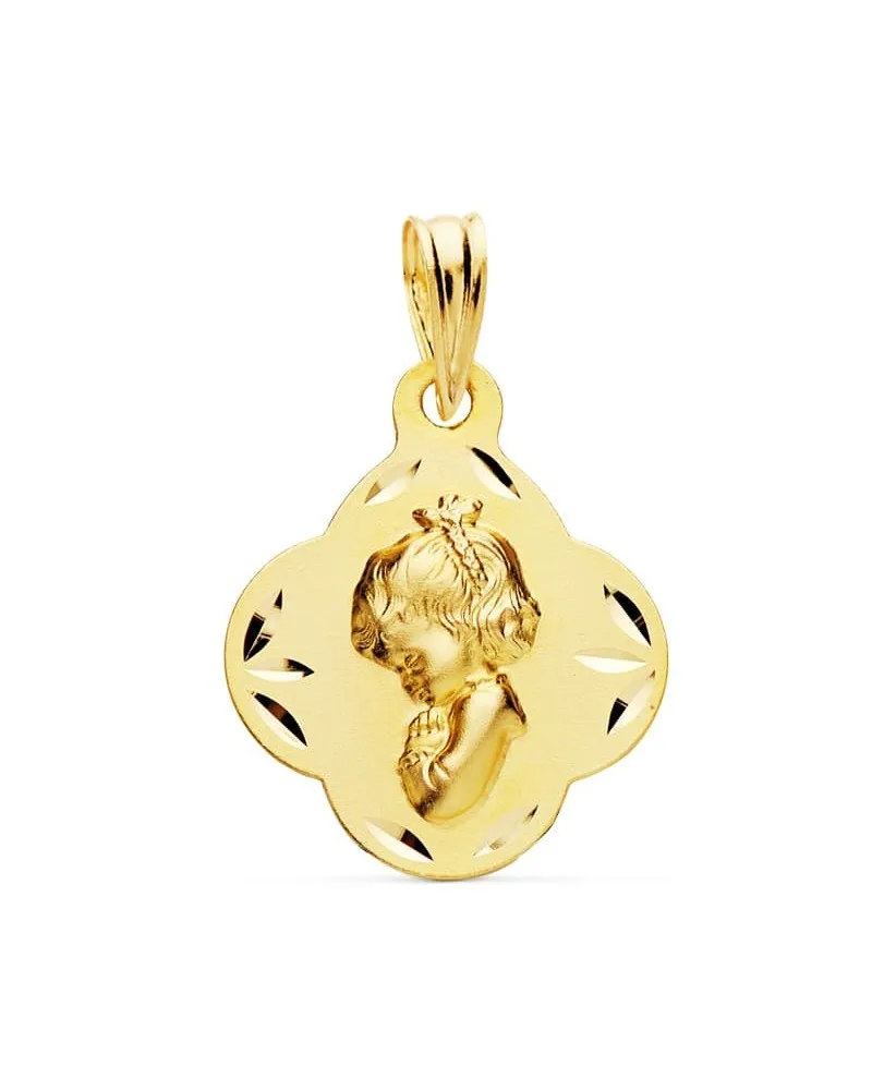 Medalla oro 18k Virgen Niña calada 19x16 mm