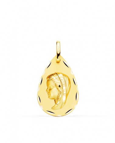 Medalla oro 18k Virgen Niña gota 23x15 mm
