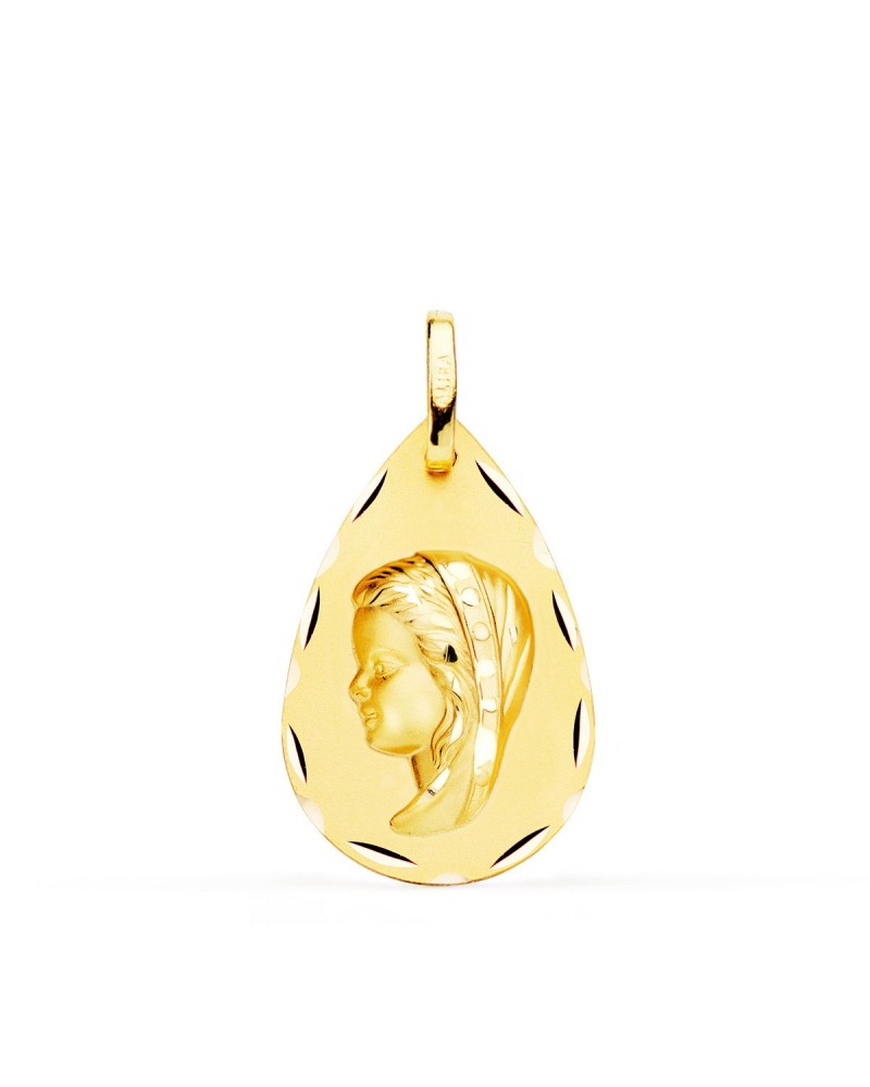 Medalla oro 18k Virgen Niña gota 23x15 mm