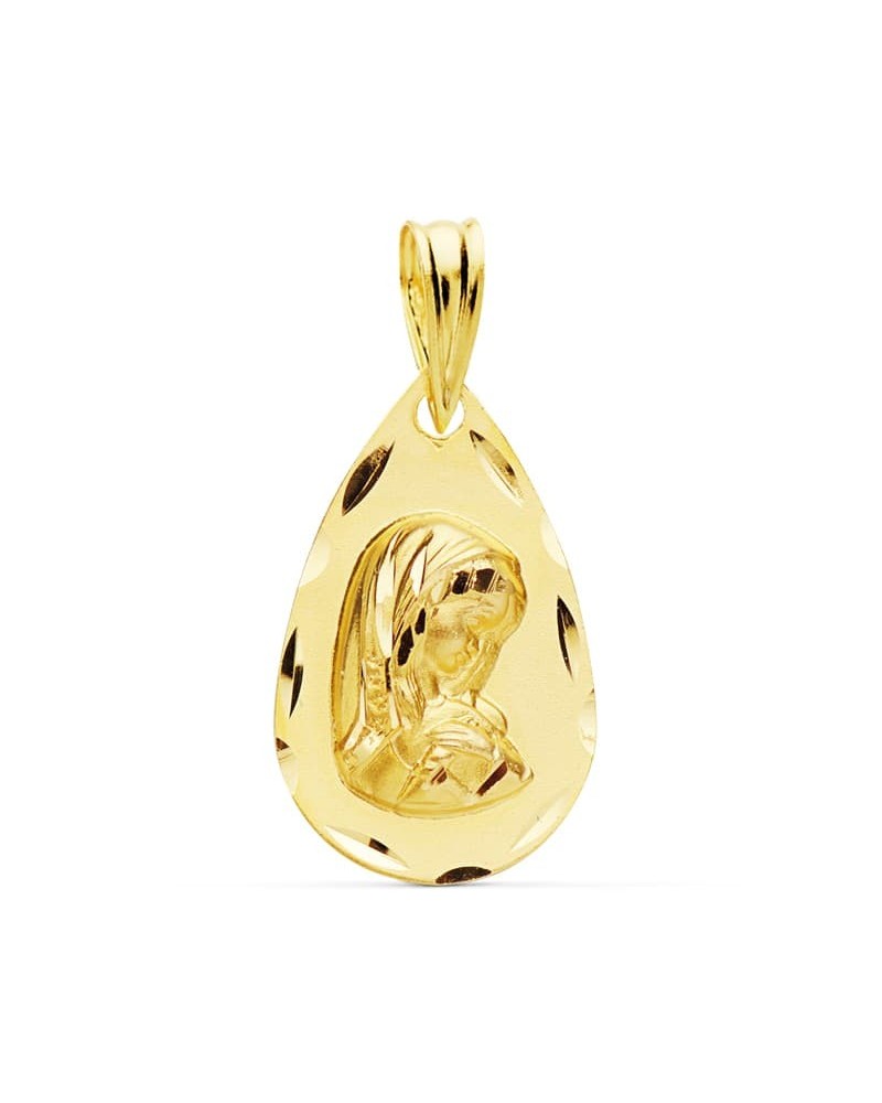Medalla oro 18k Virgen Niña tallada 19x11 mm