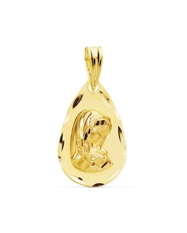 Medalla oro 18k Virgen Niña tallada 19x11 mm