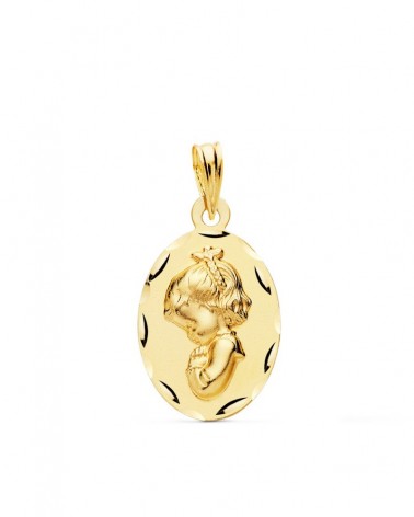 Medalla oro 18k Virgen Niña oval 22x14mm