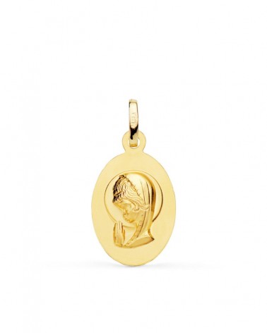 Medalla oro 18k Virgen Niña oval matizada 19x12mm