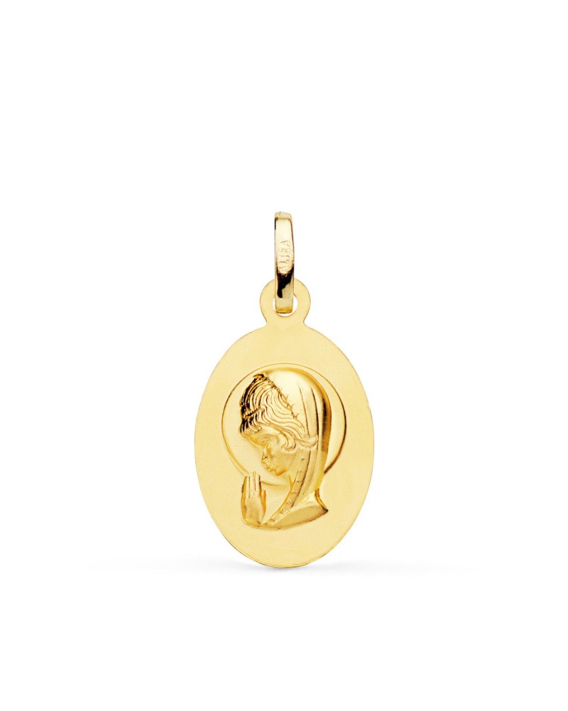 Medalla oro 18k Virgen Niña oval matizada 19x12mm