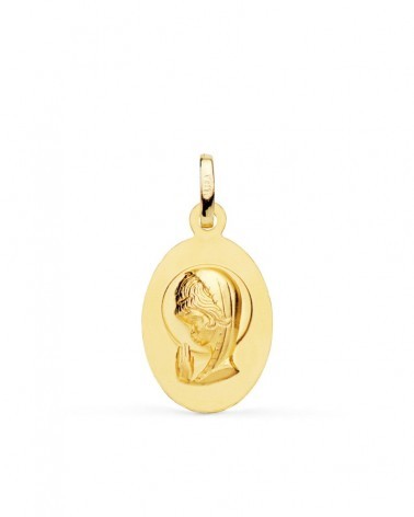 Medalla oro 18k Virgen Niña oval matizada 19x12mm