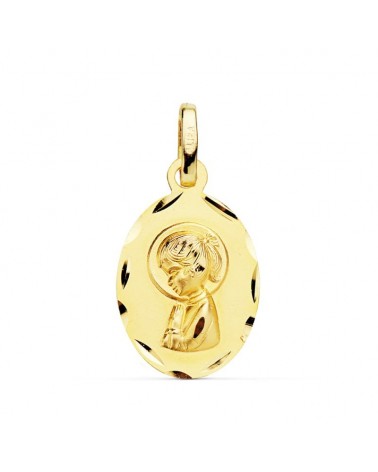 Medalla oro 18k Virgen Niña oval tallada 19x12mm