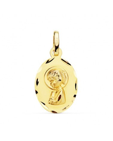 Medalla oro 18k Virgen Niña oval tallada 19x12mm