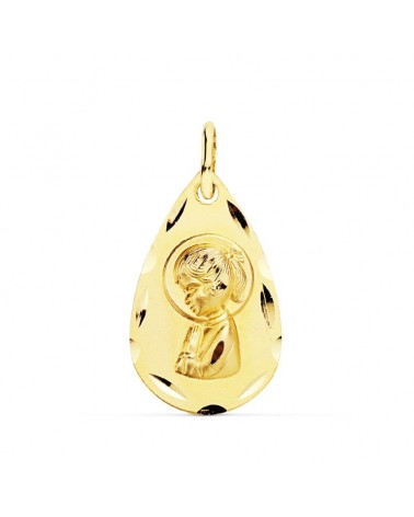 Medalla oro 18k Virgen Niña lágrima 19x11 mm