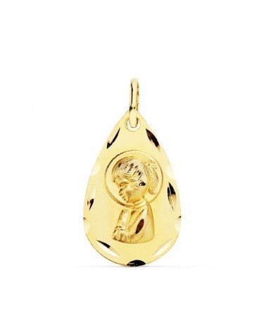 Medalla oro 18k Virgen Niña lágrima 19x11 mm