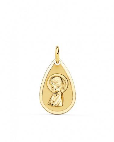 Medalla oro 18k Virgen María niña gota 19x11 mm
