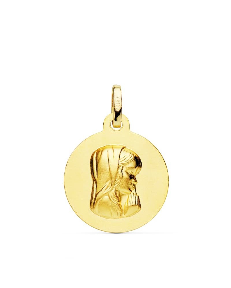 Medalla oro 18k Virgen Niña matizada 16mm