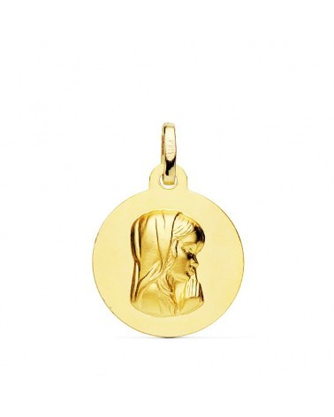 Medalla oro 18k Virgen Niña matizada 16mm