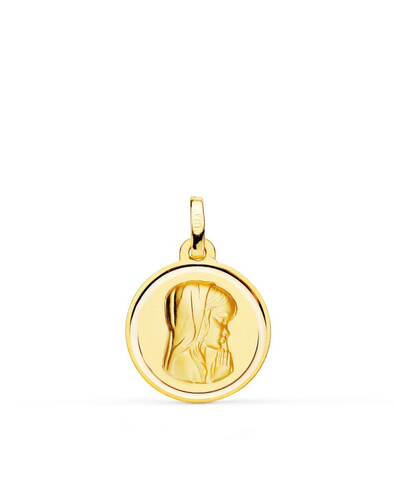 Medalla oro 18k Virgen Niña matizada bisel 16mm