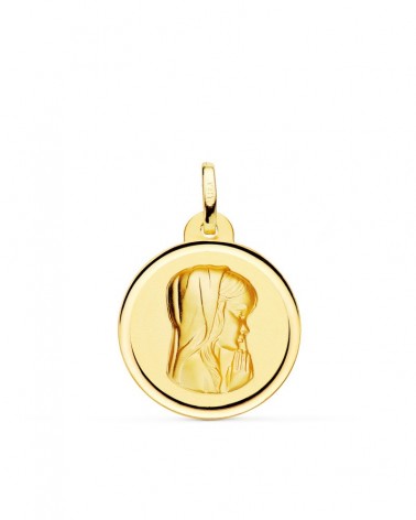 Medalla oro 18k Virgen niña bisel 20mm