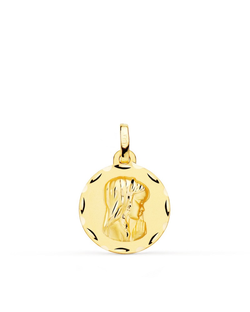 Medalla oro 18k Virgen Niña tallada 16mm