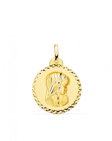Medalla oro 18k Virgen Niña talla cruzada 20mm