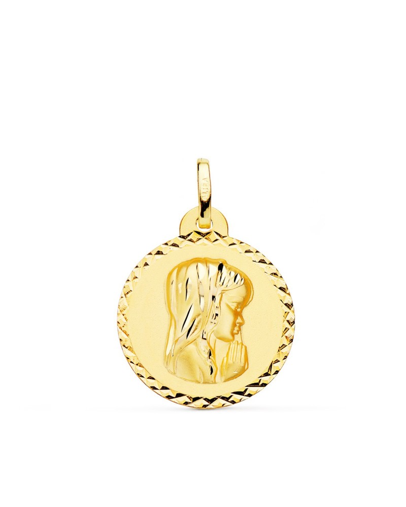 Medalla oro 18k Virgen Niña talla cruzada 20mm