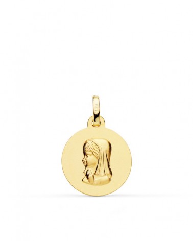 Medalla oro 18k Virgen niña lisa 16mm