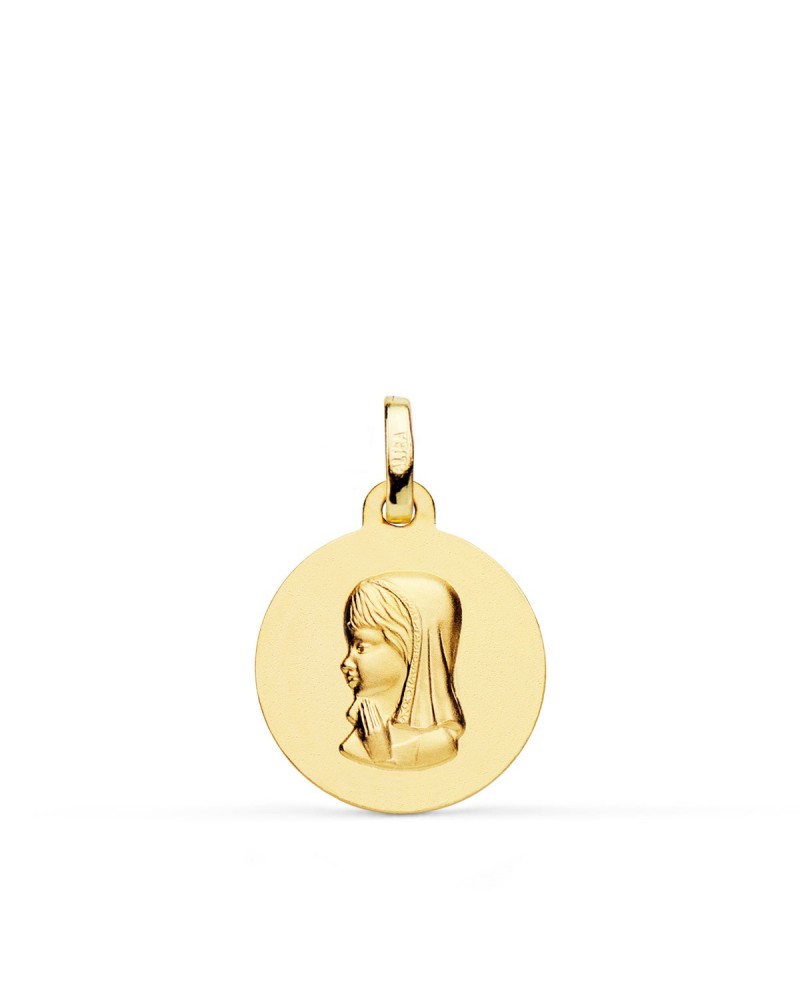 Medalla oro 18k Virgen niña lisa 16mm