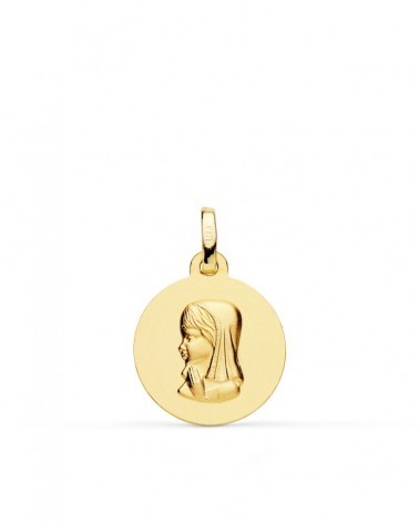 Medalla oro 18k Virgen niña lisa 16mm