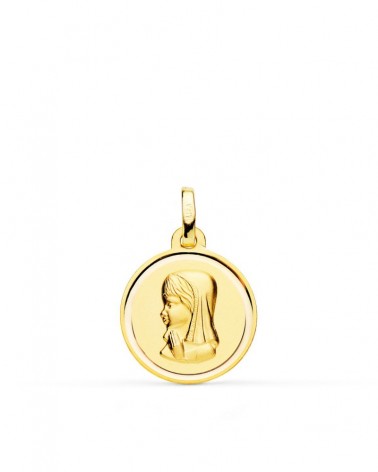 Medalla oro 18k Virgen Niña bisel 16mm