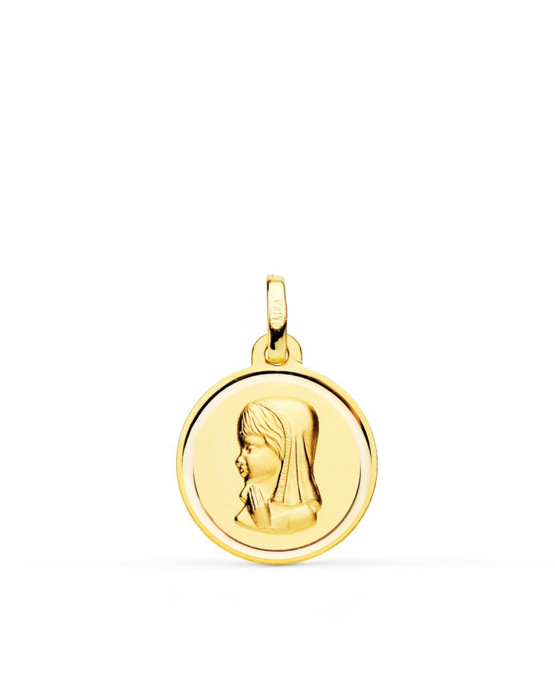Medalla oro 18k Virgen Niña bisel 16mm