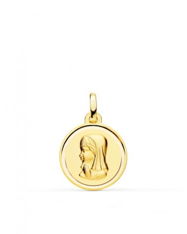 Medalla oro 18k Virgen Niña bisel 16mm