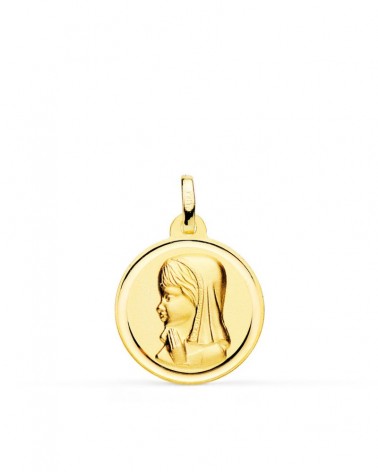Medalla oro 18k Virgen Niña bisel 18mm