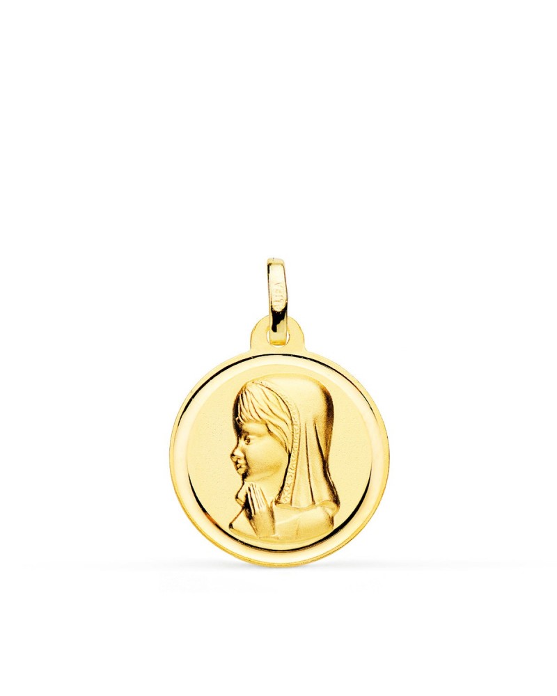 Medalla oro 18k Virgen Niña bisel 18mm
