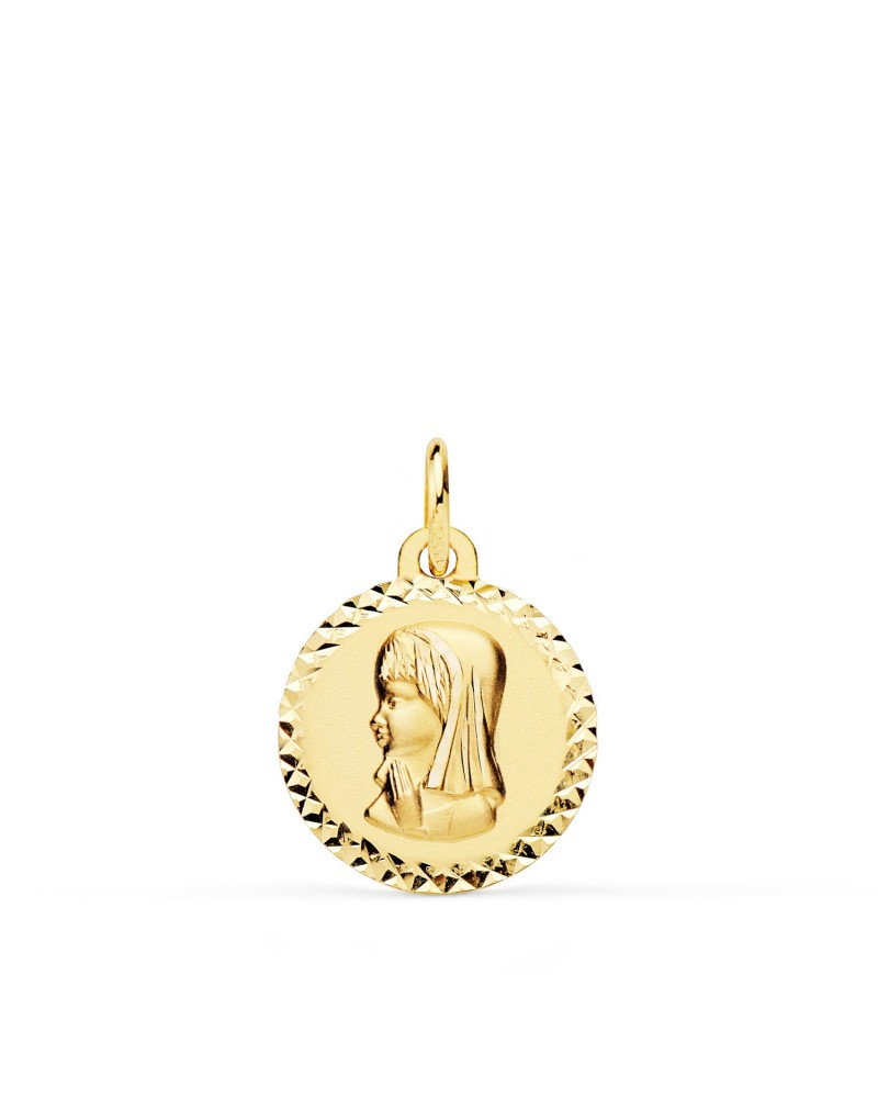 Medalla oro 18k Virgen niña talla cruzada 16mm