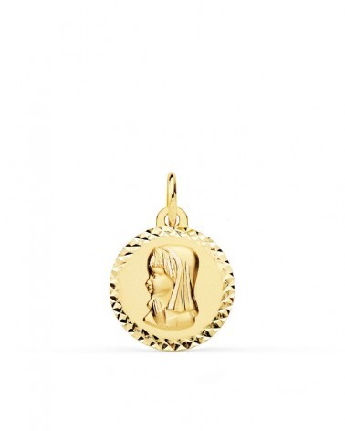 Medalla oro 18k Virgen niña talla cruzada 16mm